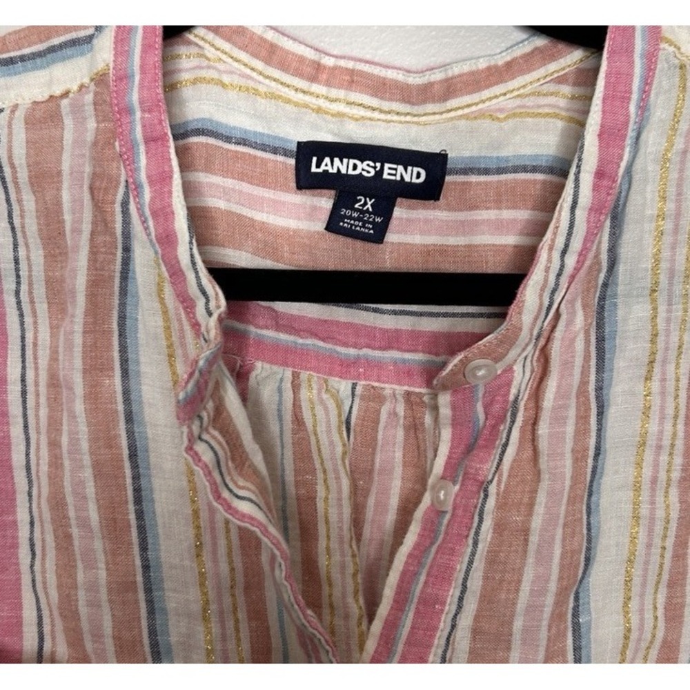 Lands End Womens Linen Top Size 2X 20W-22W Womens Button Front Roll Tab Sleeve - Picture 4 of 9